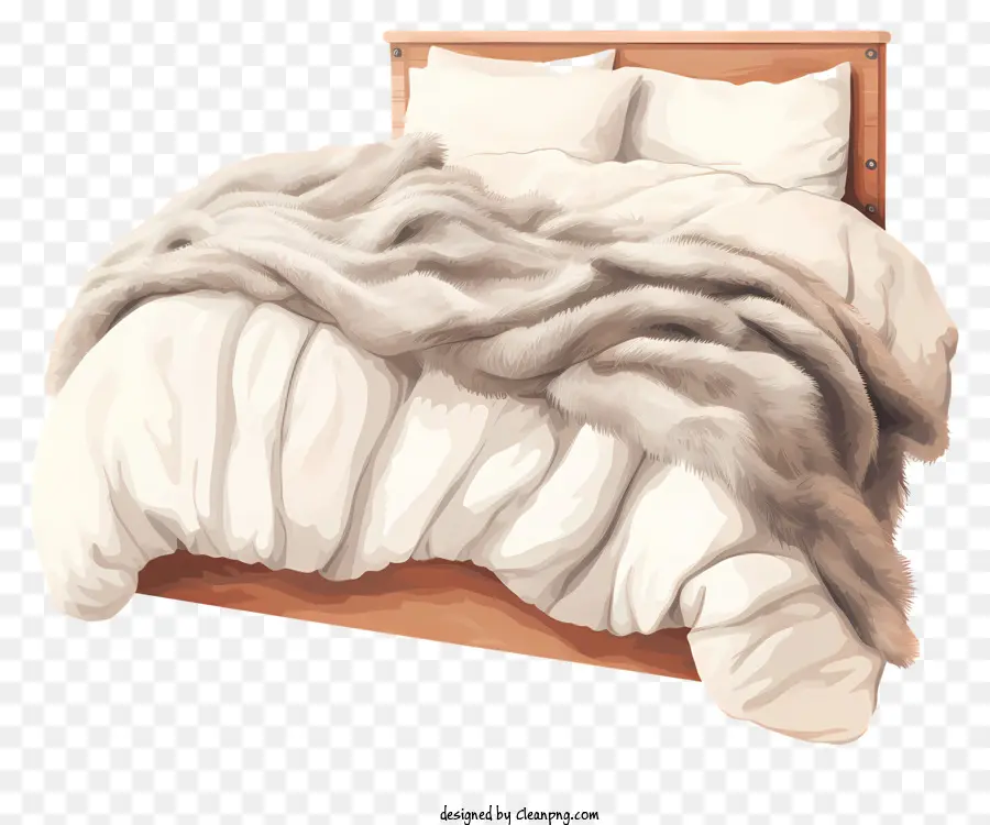 السرير，بطانية فروي بيضاء PNG