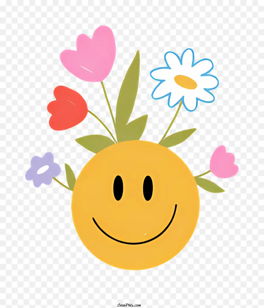 وجه مبتسم，الزهور PNG