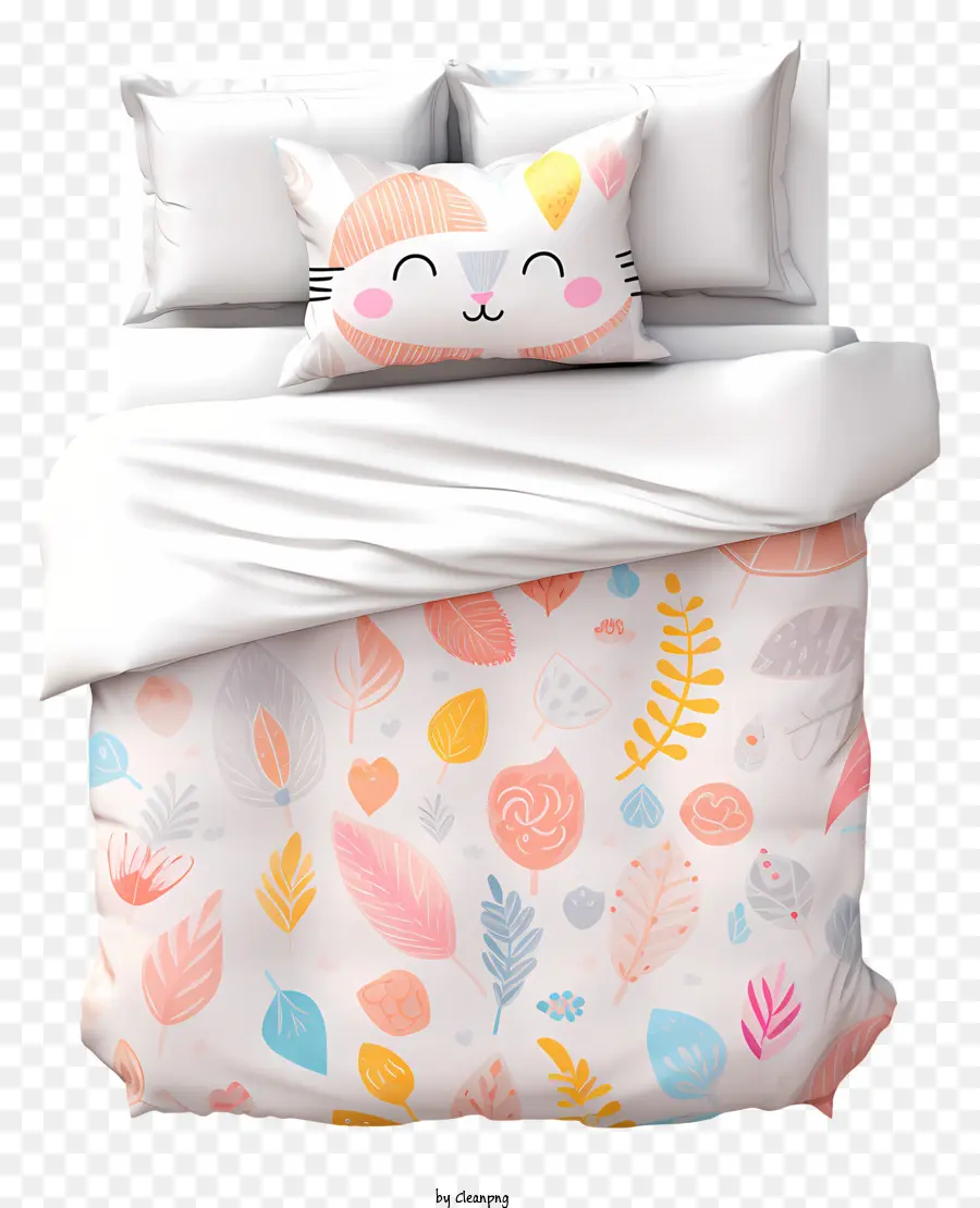 سرير ملون，تصميم القط لطيف PNG