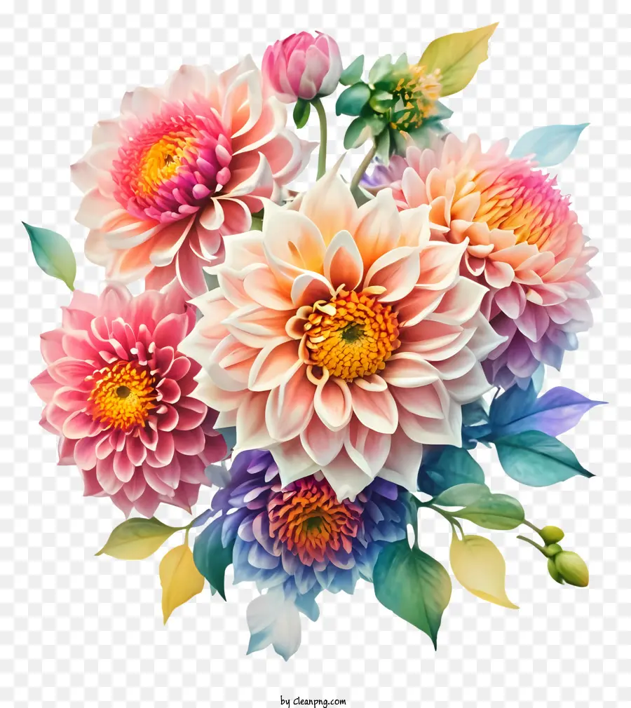 باقة من الزهور，ألوان مختلفة PNG