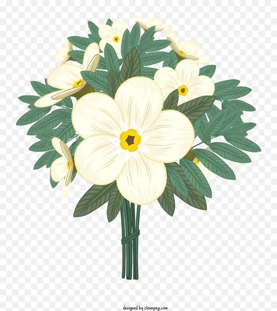 باقة من الزهور البيضاء，الأوراق الخضراء ، PNG