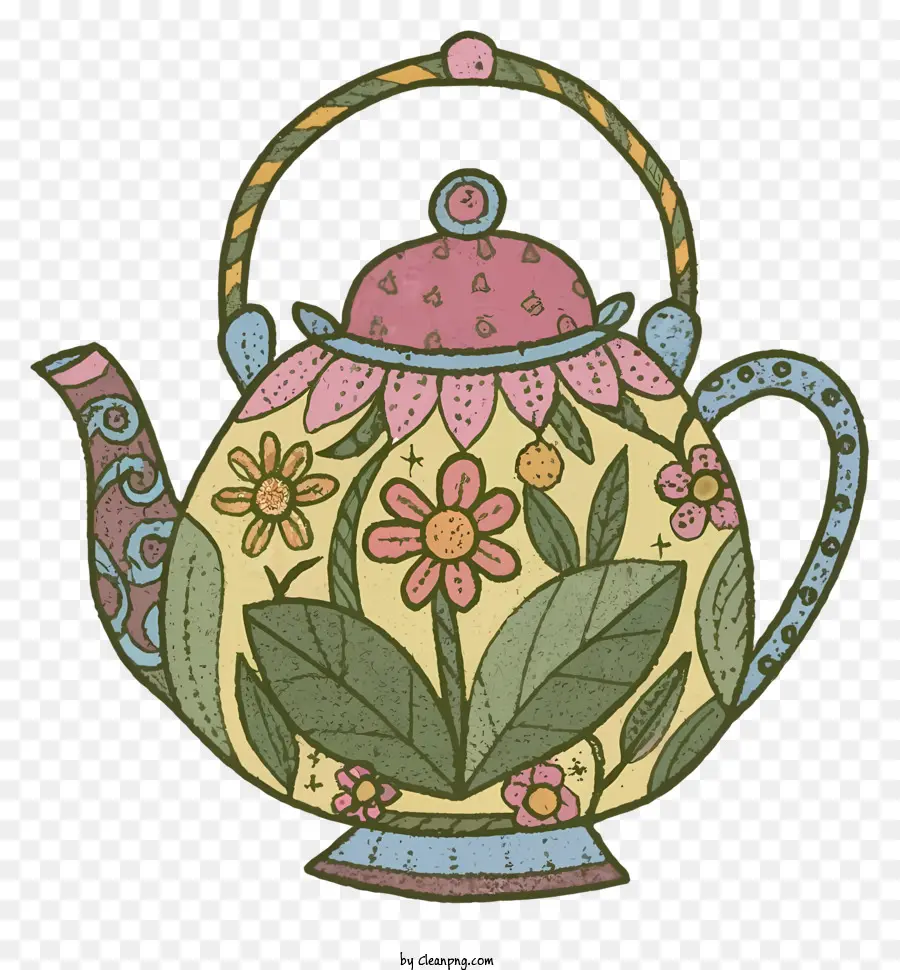 إبريق الشاي，تصميم الأزهار PNG