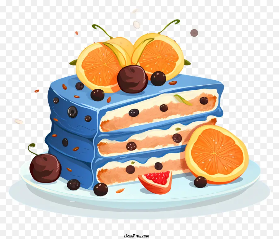 الأزرق كعكة，شرائح البرتقال PNG