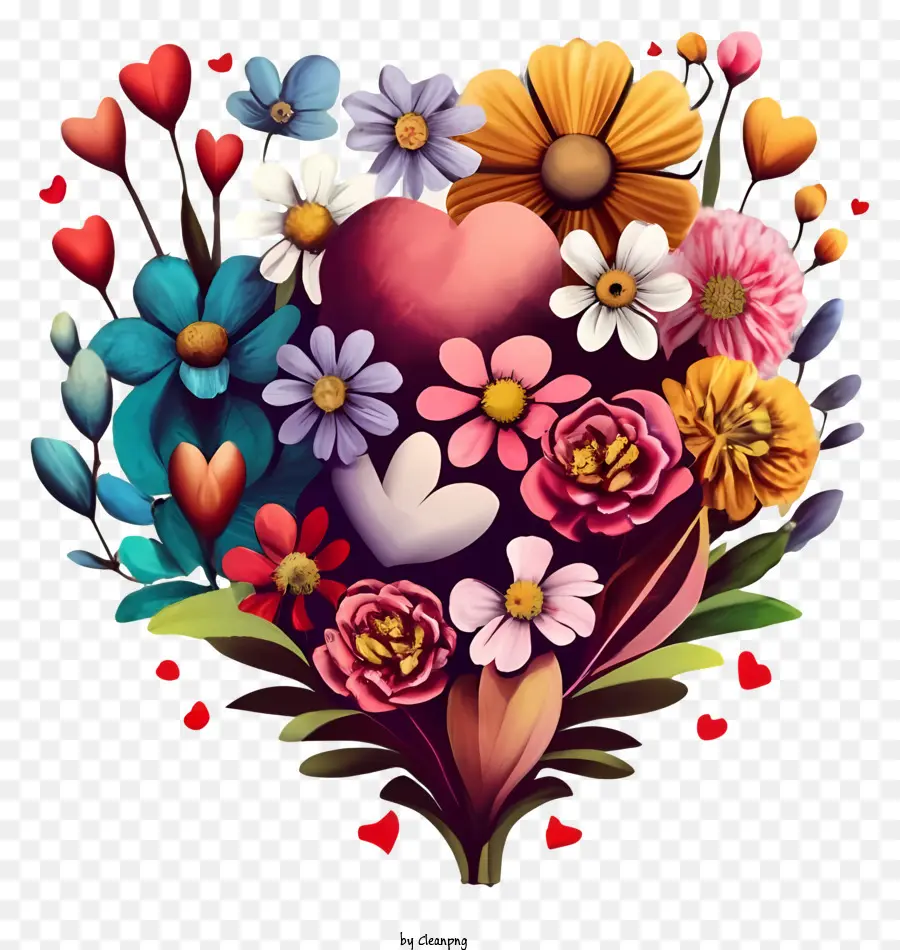 زهرة القلب，الزهور الملونة PNG