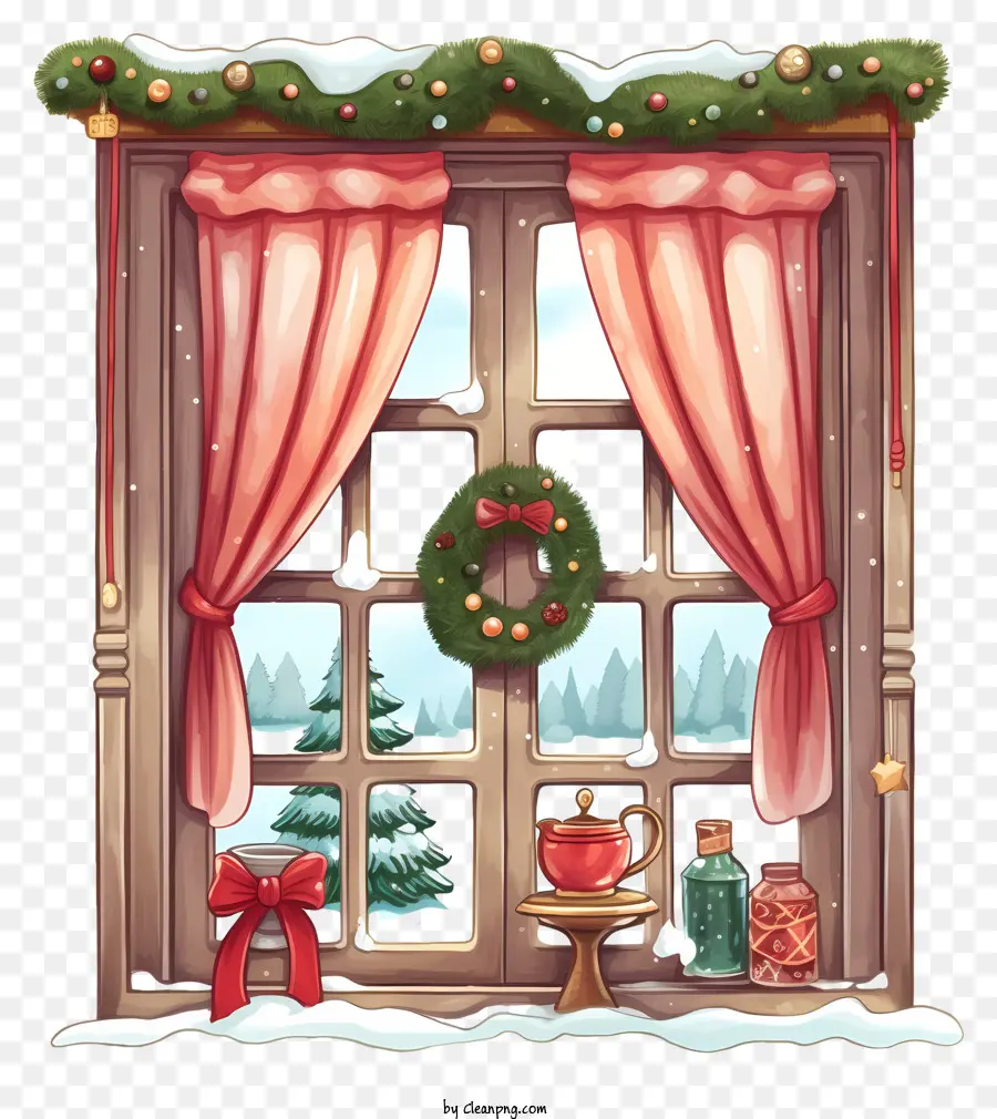 زينة نافذة عيد الميلاد，ديكور المنزل الاحتفالي PNG