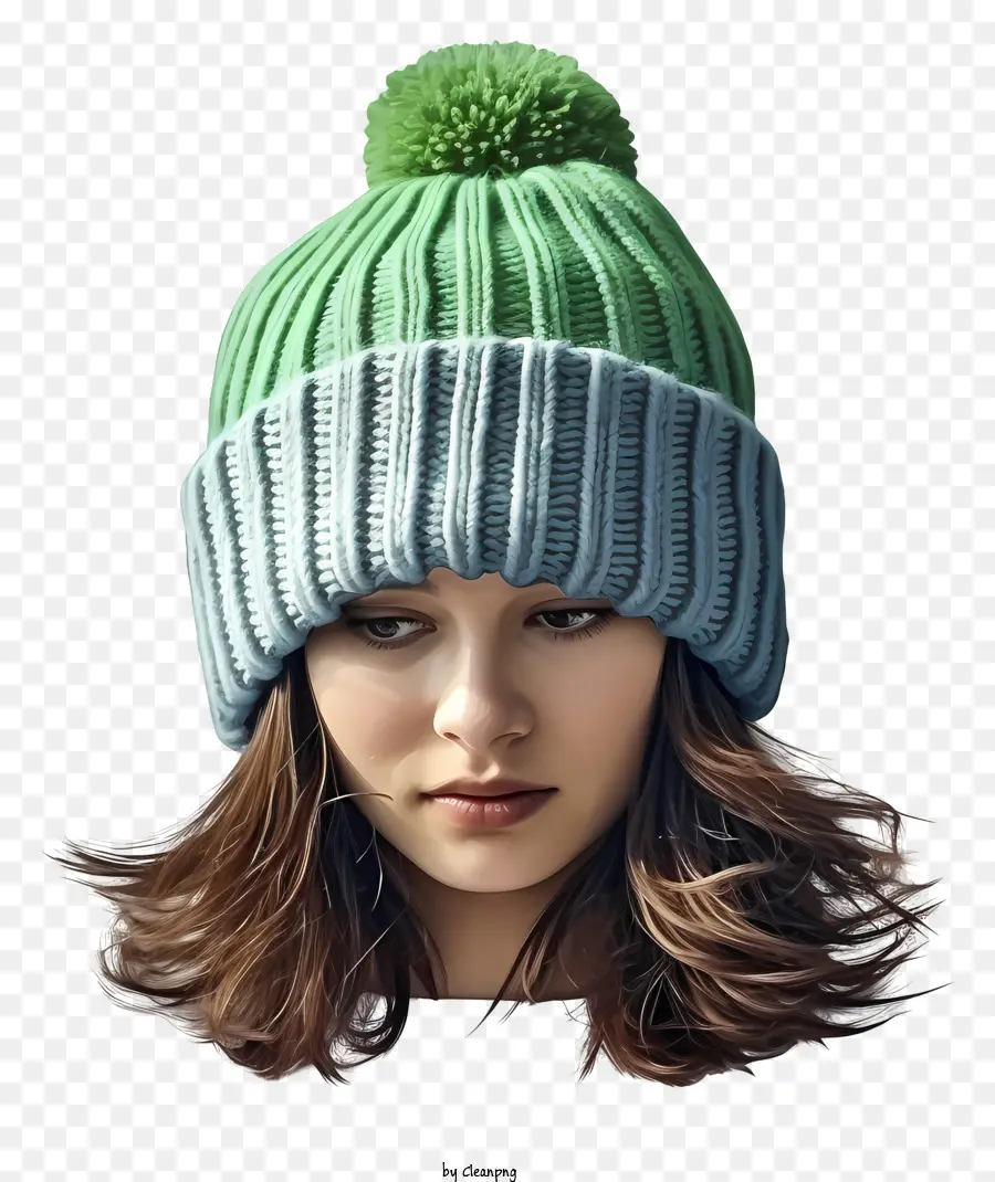 امرأة，قبعة متماسكة خضراء PNG