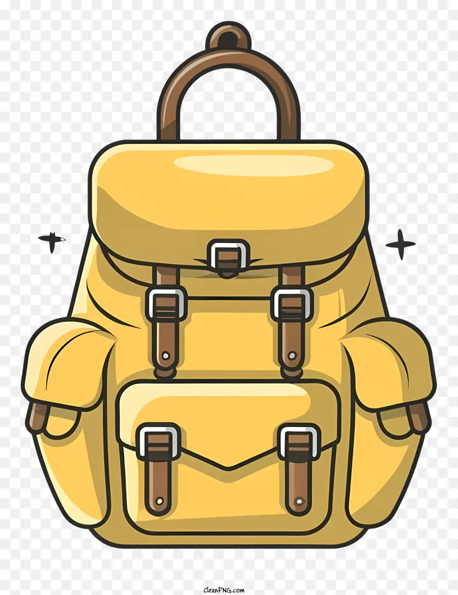 حقيبة ظهر صفراء，حزام جلد بني PNG