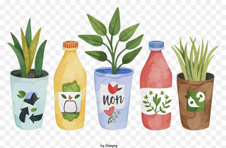نبات الزجاجة البلاستيكية，ملصق إعادة التدوير PNG