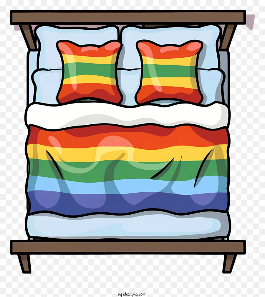 سرير，وسائد ملونة PNG