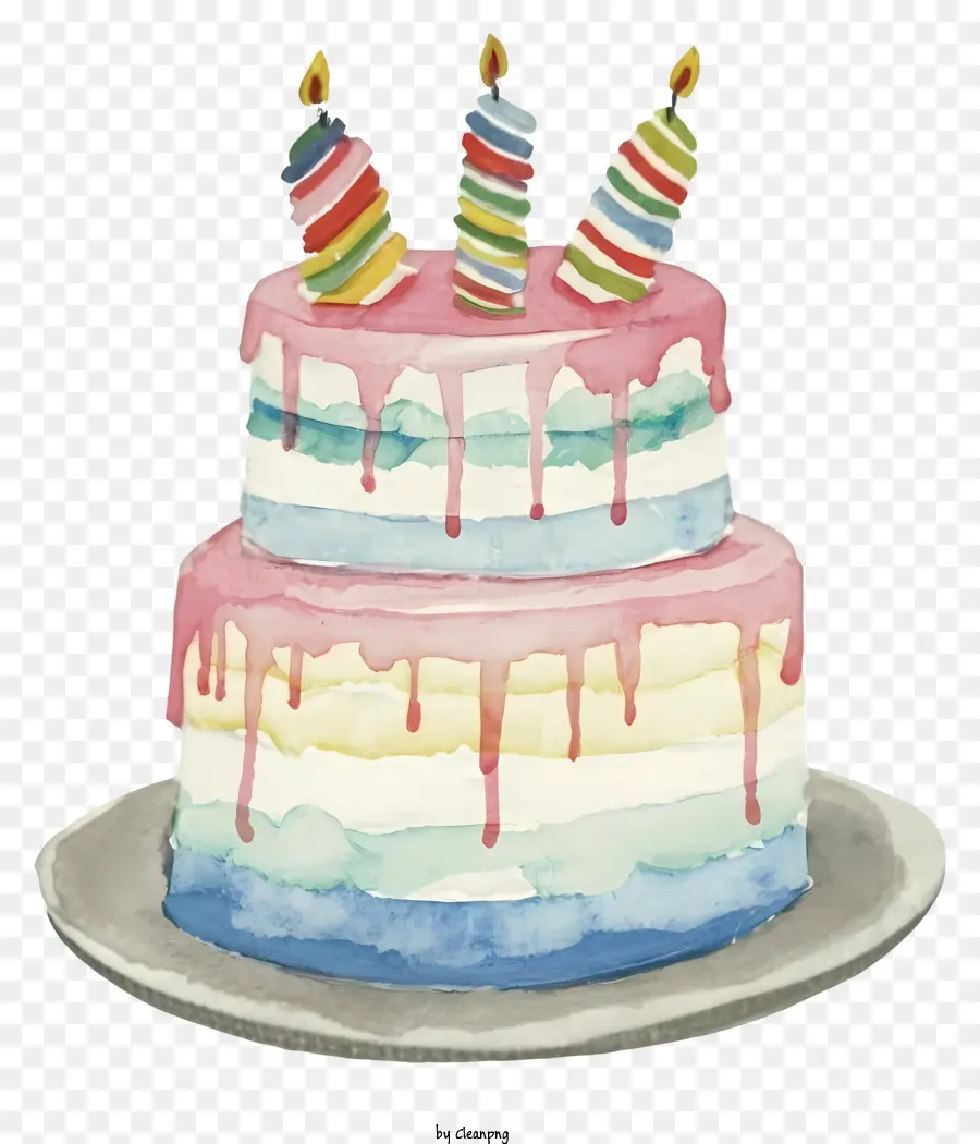 ألوان مائية التوضيح，كعكة عيد ميلاد PNG