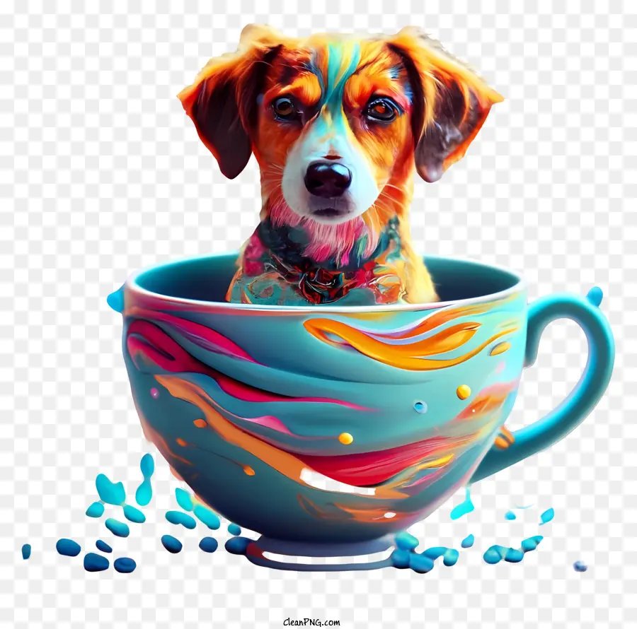 الكلب يجلس，فنجان الأزرق PNG