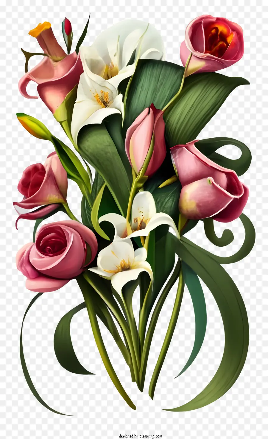 باقة الورود والزناكب，الوردي و الزهور البيضاء PNG