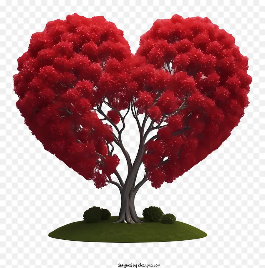 شجرة على شكل قلب，الأوراق الحمراء PNG