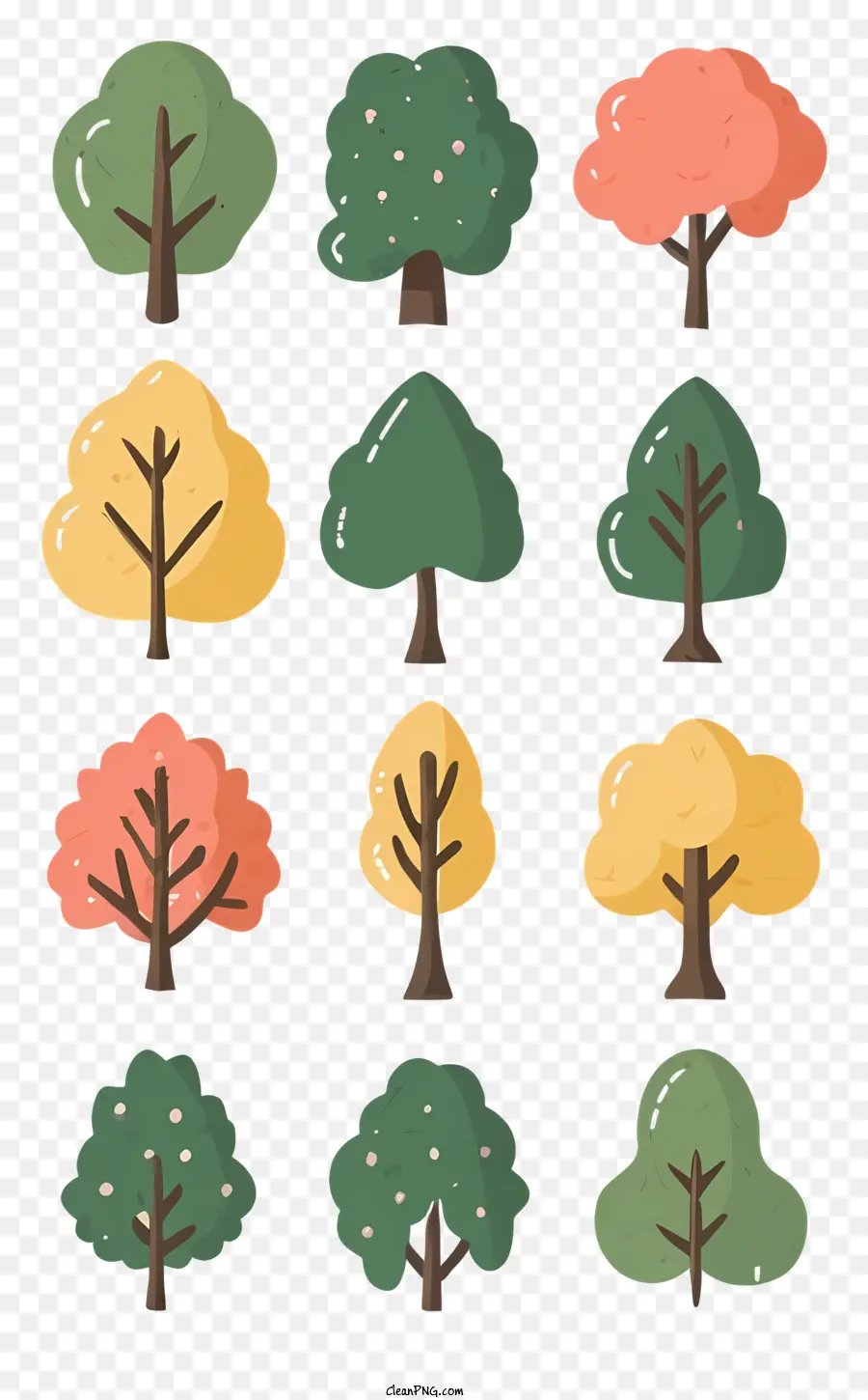 الأشجار الملونة，أشكال مختلفة PNG