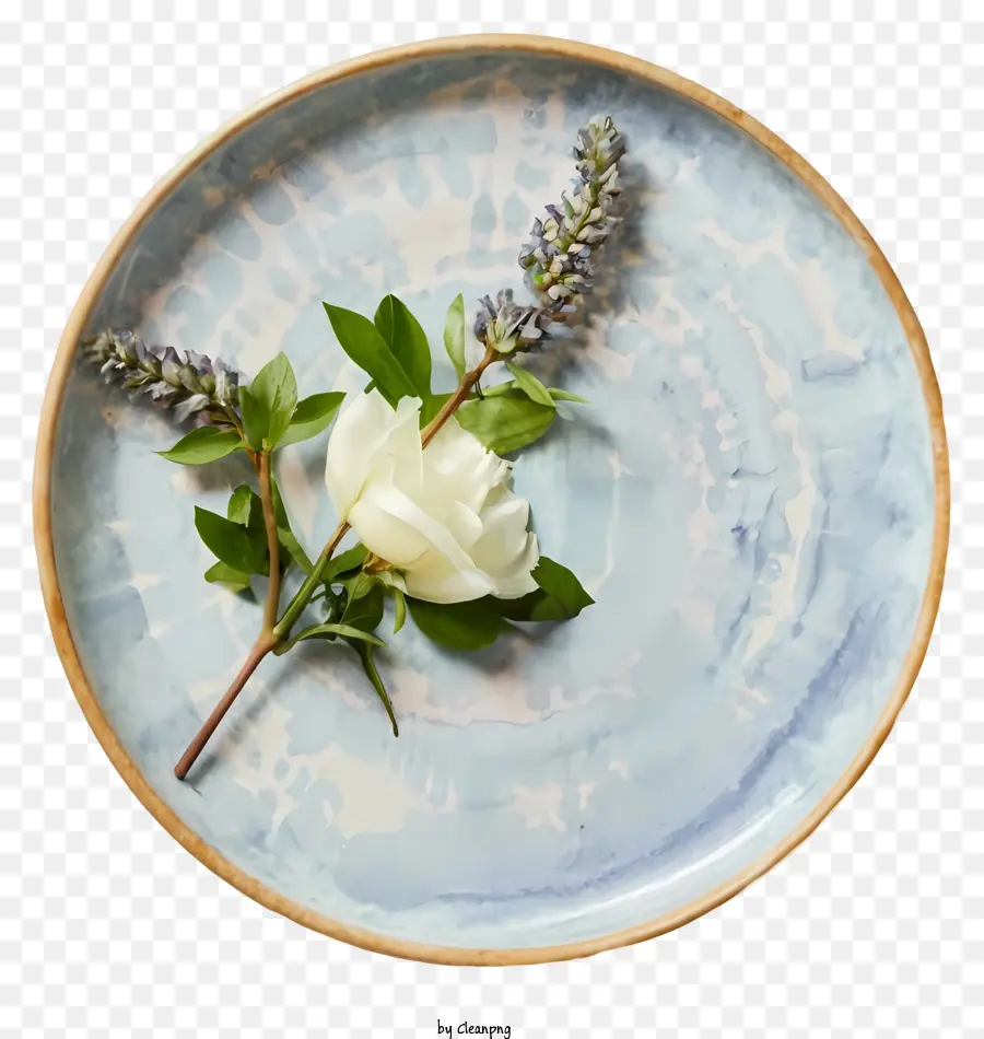 لوحة خزفية زرقاء وبيضاء，زهرة بيضاء PNG