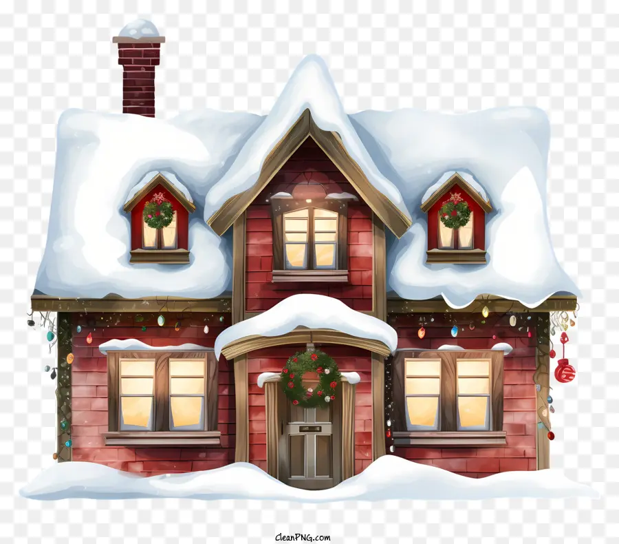 منزل الطوب الأحمر，منزل مغطى بالثلوج PNG