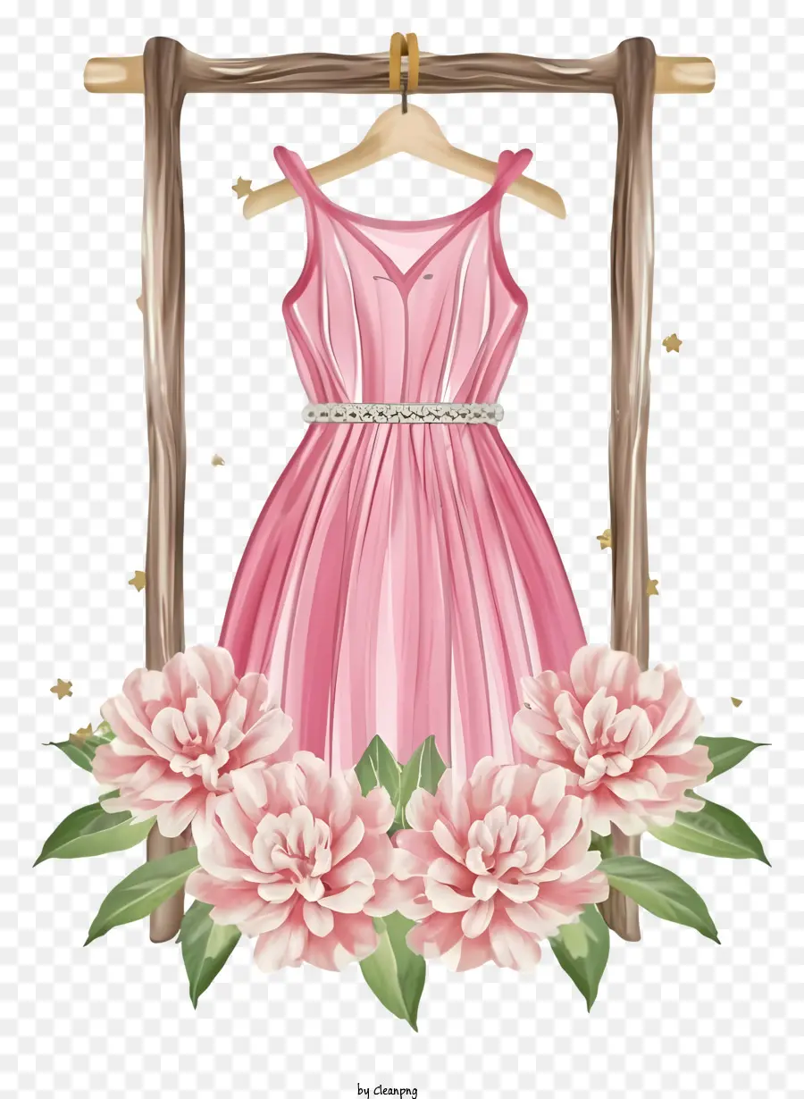فستان وردي，حمالة لتجفيف الملابس PNG