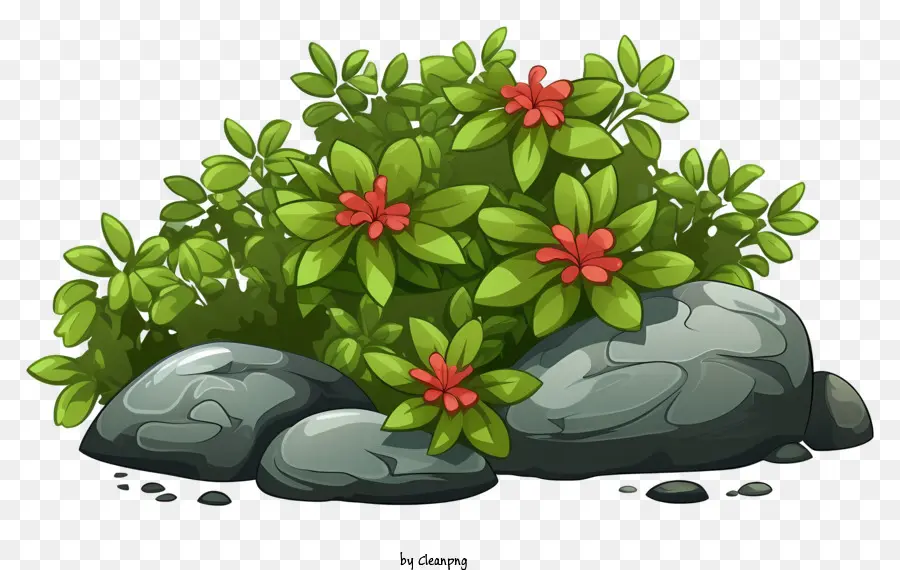 بوش الأخضر，الزهور الحمراء PNG