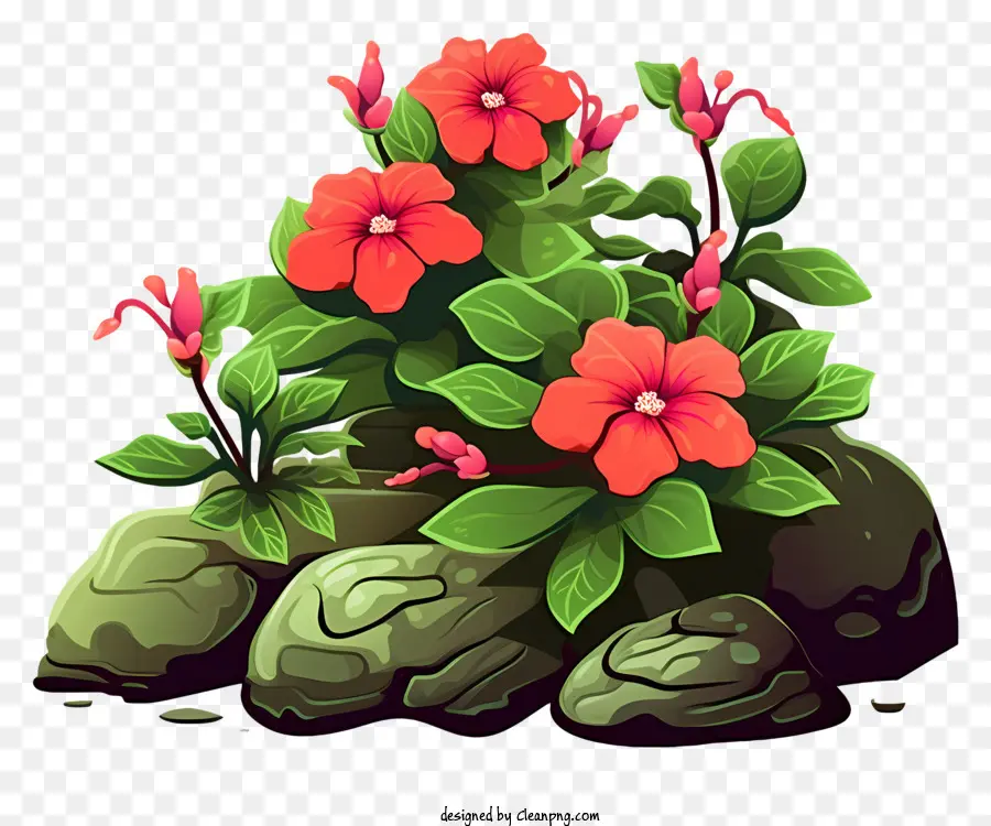 النباتات الخضراء，الزهور الحمراء PNG