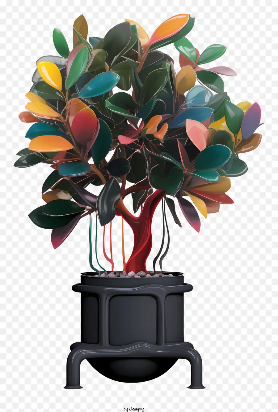 شجرة بونساي，وعاء معدني PNG