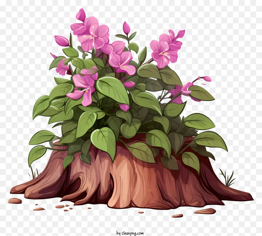 جذع شجرة，الزهور الوردية PNG