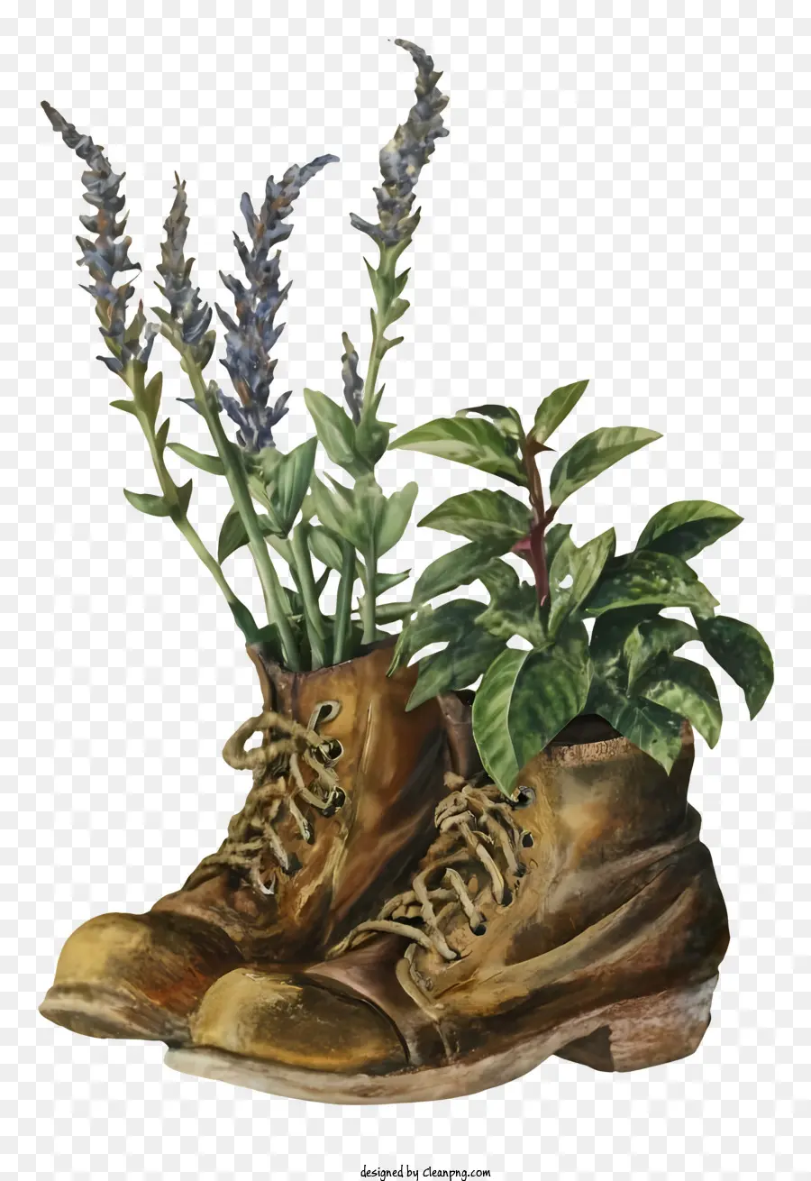 الأحذية البني，النباتات تنمو من الأحذية PNG
