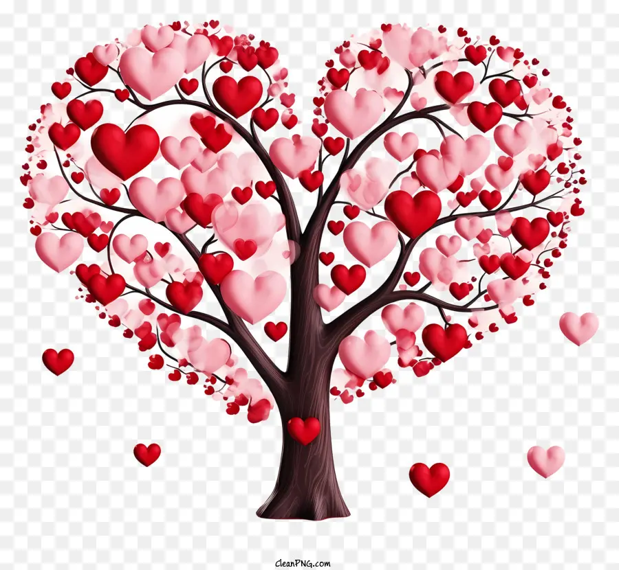 شجرة على شكل قلب，قلوب حمراء PNG