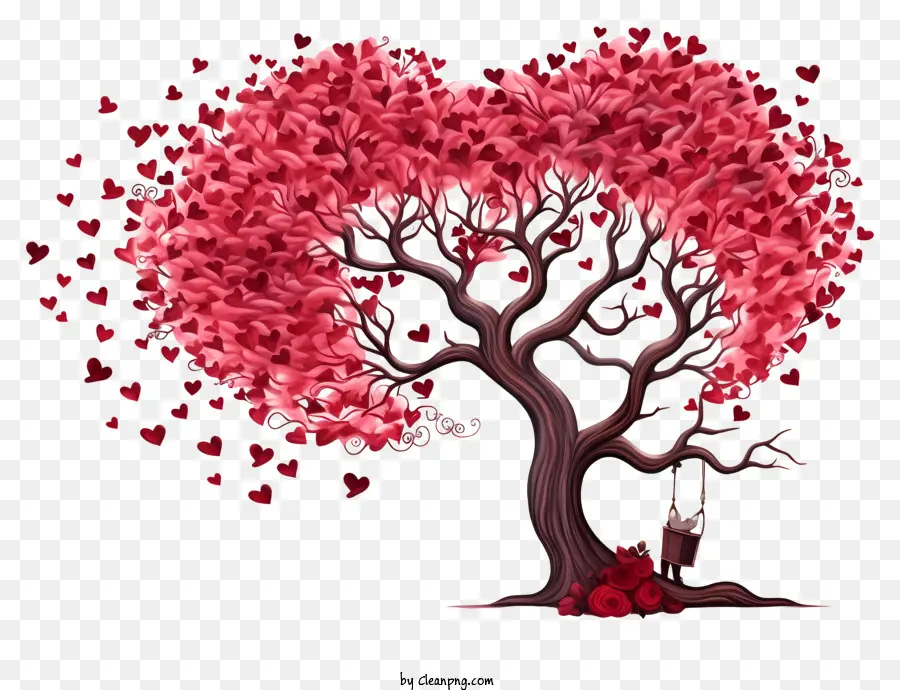 شجرة على شكل قلب，الأوراق الحمراء PNG
