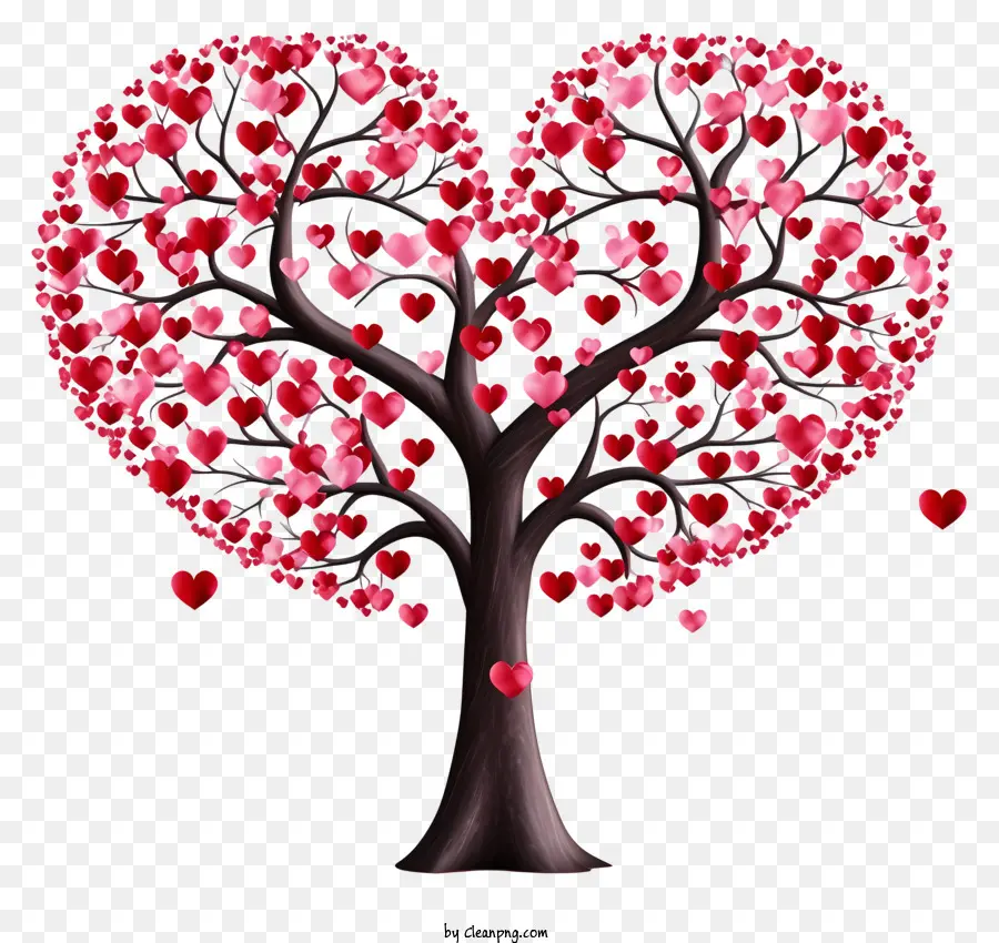شجرة على شكل قلب，قلوب حمراء PNG