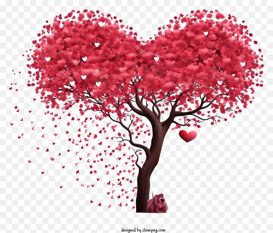 شجرة على شكل قلب，أوراق حمراء على شكل قلب PNG
