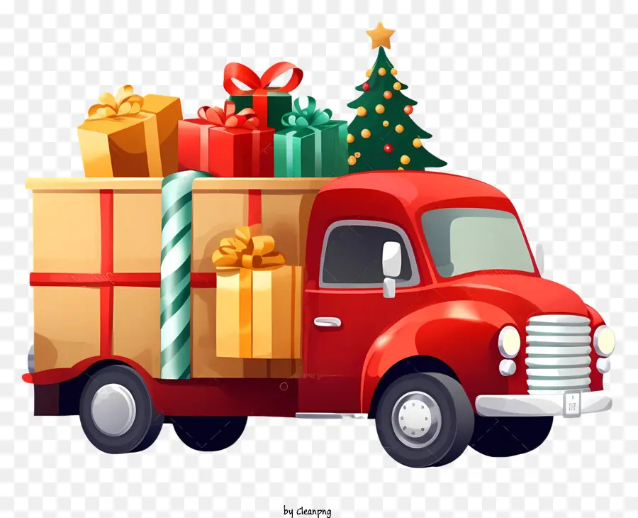 توصيل شجرة عيد الميلاد，شاحنة التوصيل الأحمر PNG