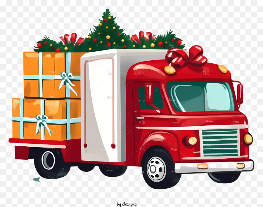 شاحنة التوصيل الأحمر，شجرة عيد الميلاد PNG