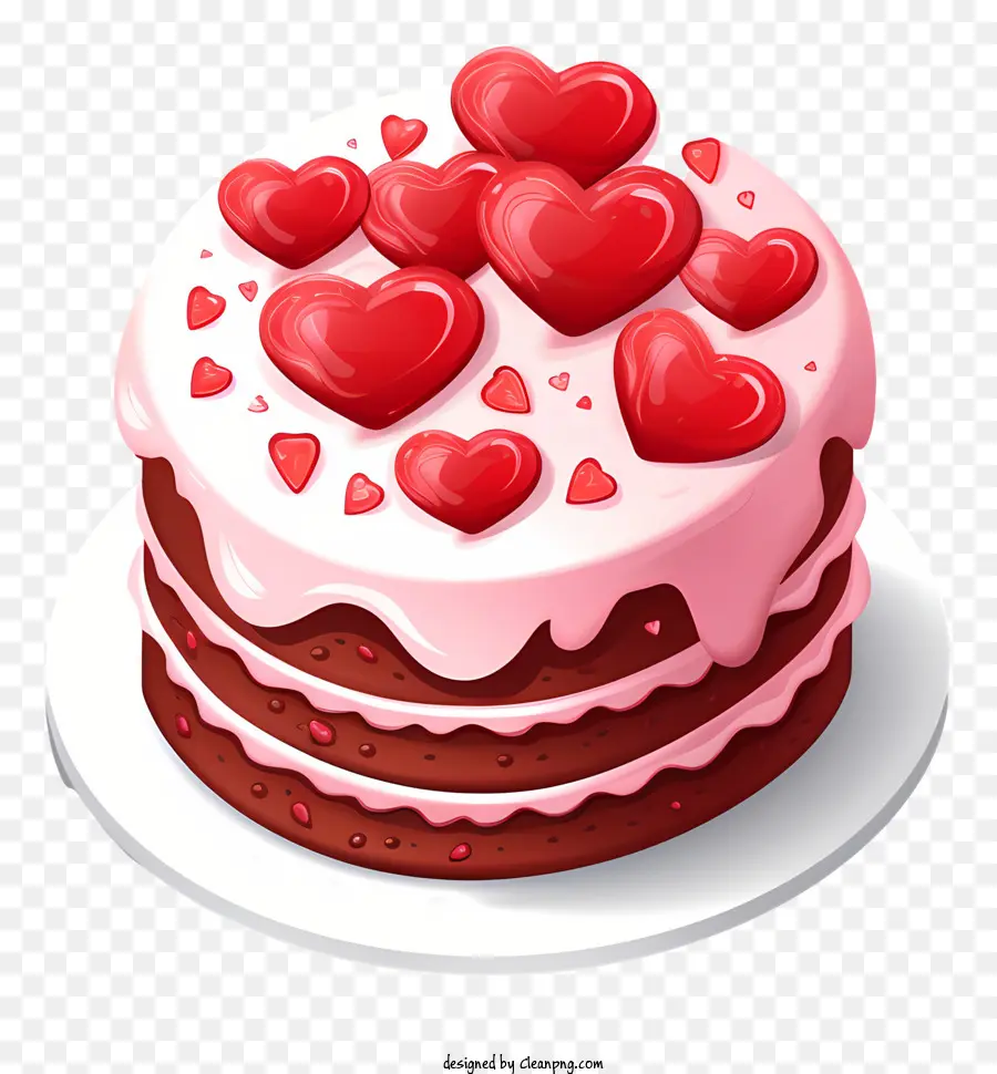 كعكة الشوكولاتة الوردي，قلوب حمراء PNG