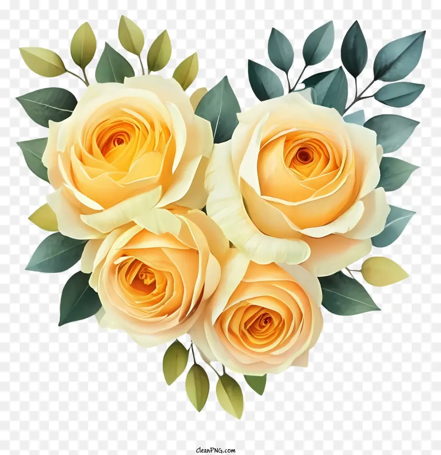 الورود الصفراء，الأوراق الخضراء ، PNG