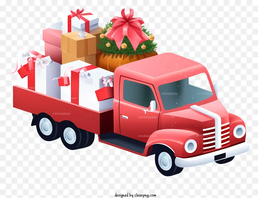 شاحنة حمراء，هدايا عيد الميلاد PNG