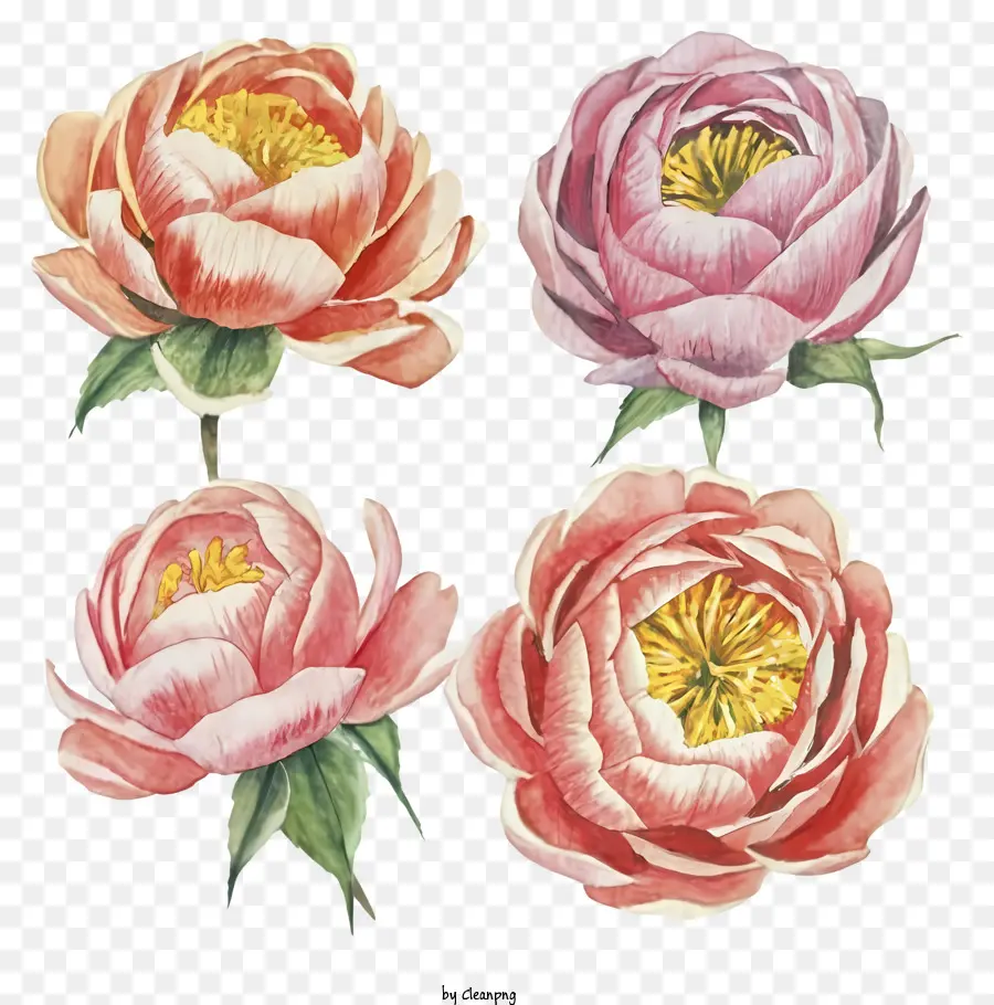 اللوحات المائية，زهور الفاوانيا الوردي PNG