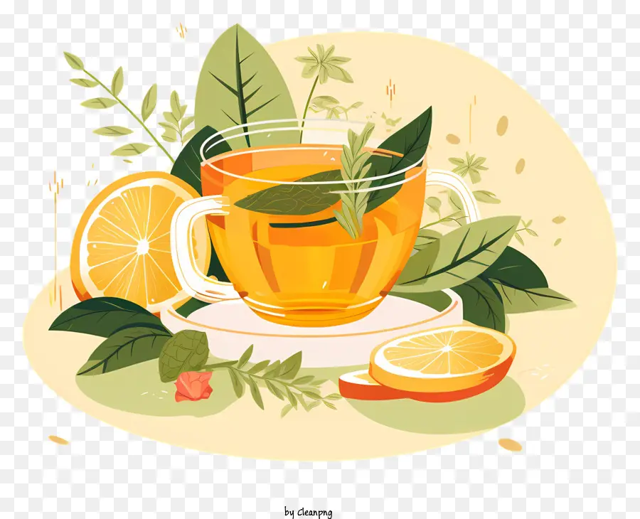 الشاي الطازج，شرائح البرتقال PNG