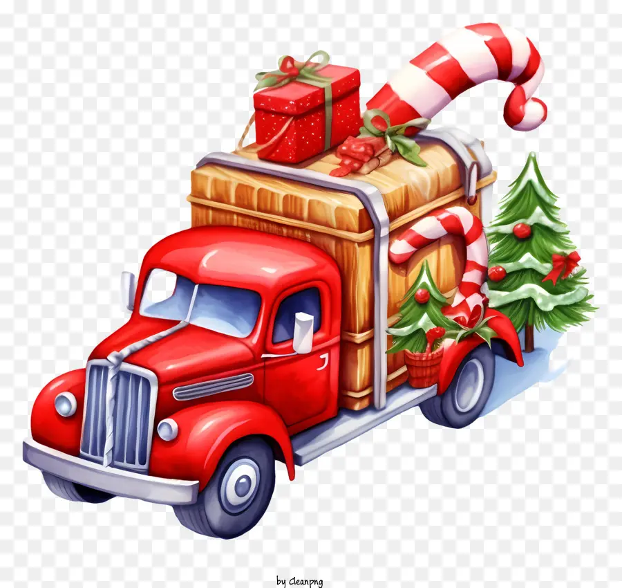 شاحنة حمراء，موضوع عيد الميلاد PNG