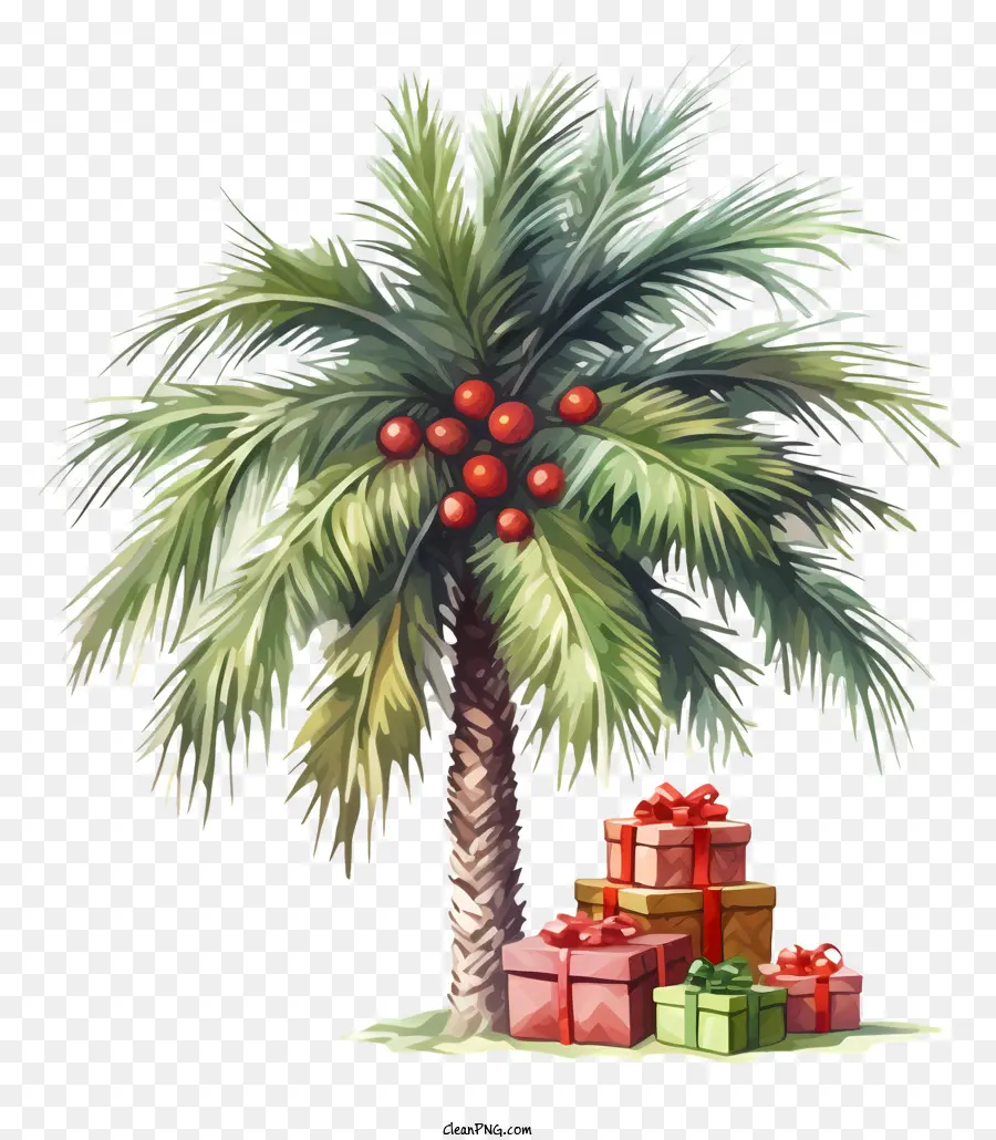 شجرة النخيل，هدايا عيد الميلاد PNG