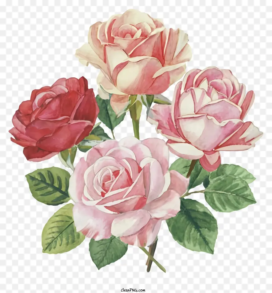 الوردي الورود，الأوراق الخضراء ، PNG