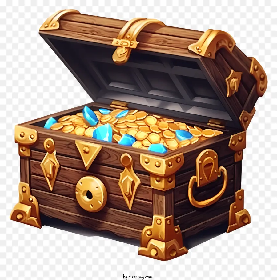 صندوق خشبي，العملات الذهبية PNG