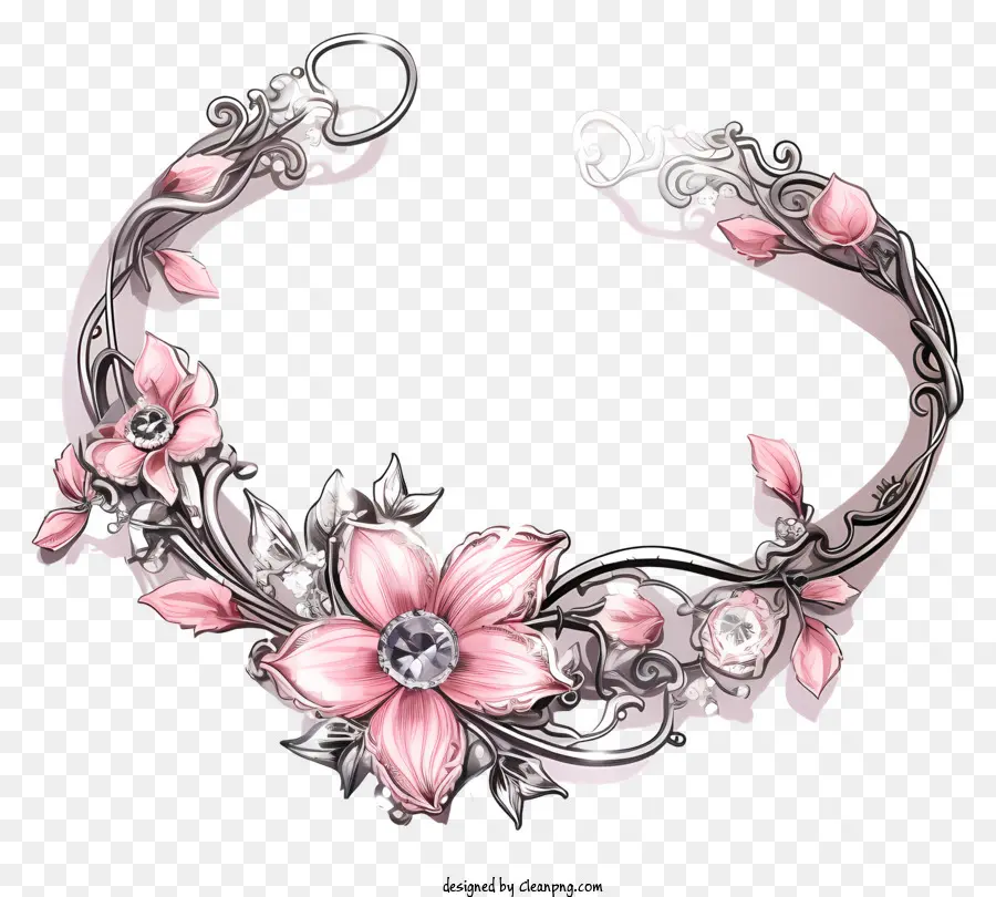 سوار الزهرة الوردي，المجوهرات الفضية الاسترليني PNG