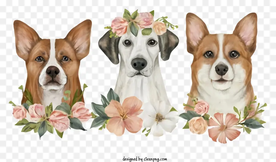 الكلاب مع الزهور，أطواق الكلاب الأزهار PNG