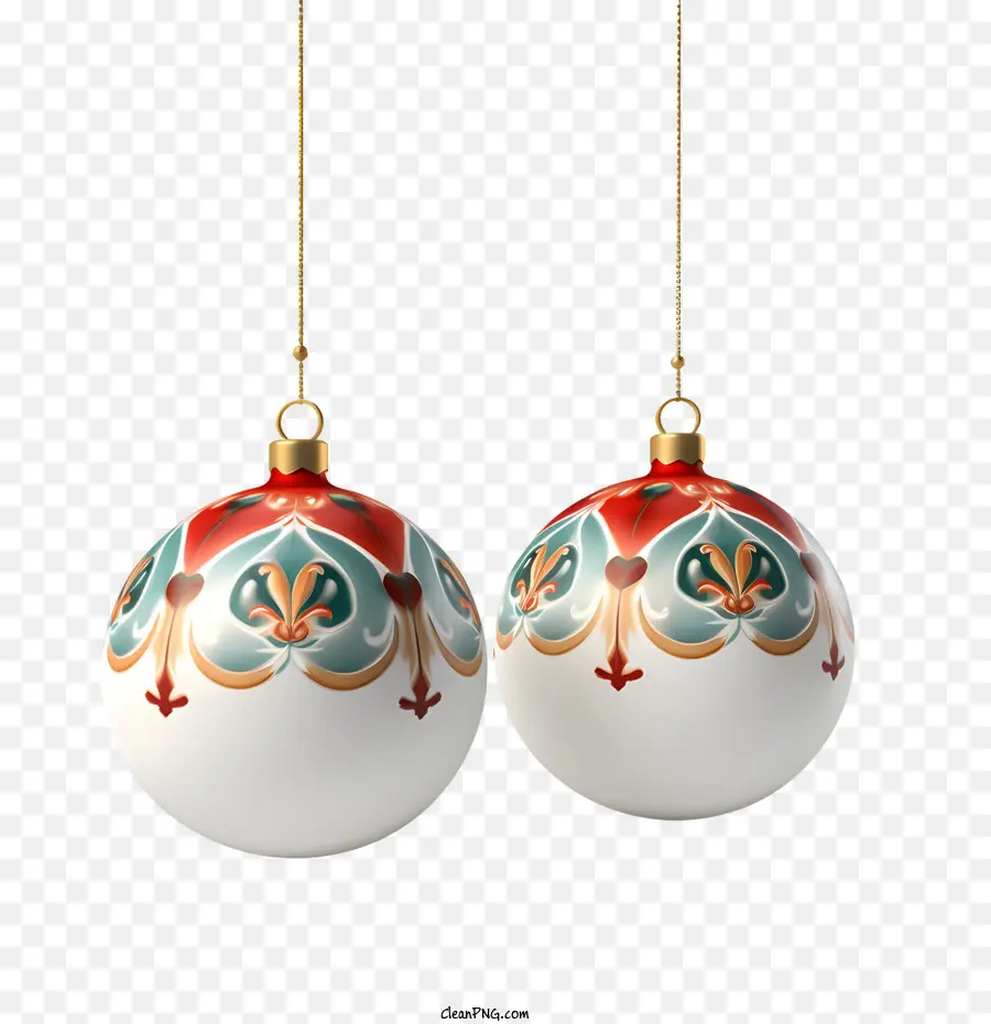 عيد الميلاد الكرة，الحلي البيضاء والذهبية PNG