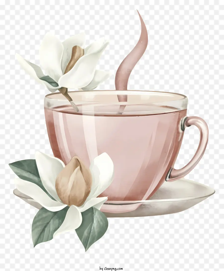 الوردي كأس الشاي，الرسم بالألوان المائية PNG