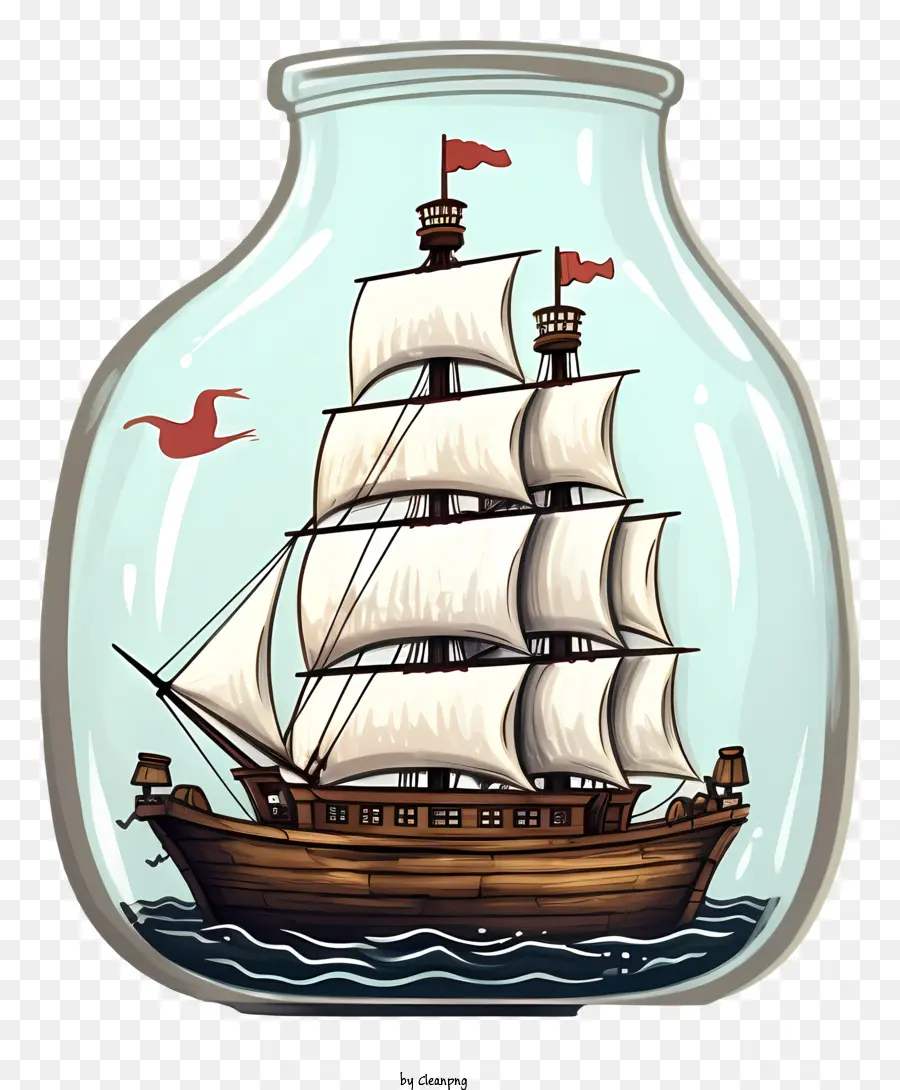 سفينة الإبحار في زجاجة，زجاجة زجاجية على الماء PNG