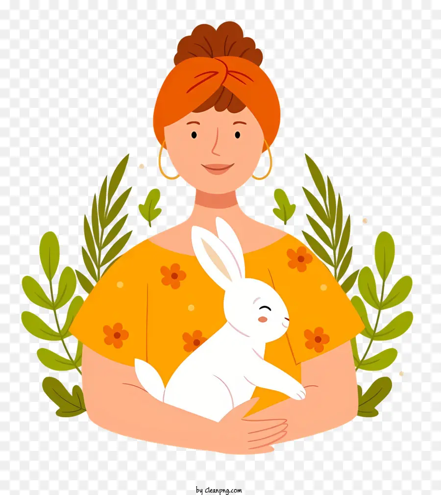 امرأة وأرنب，الأرنب الأبيض PNG