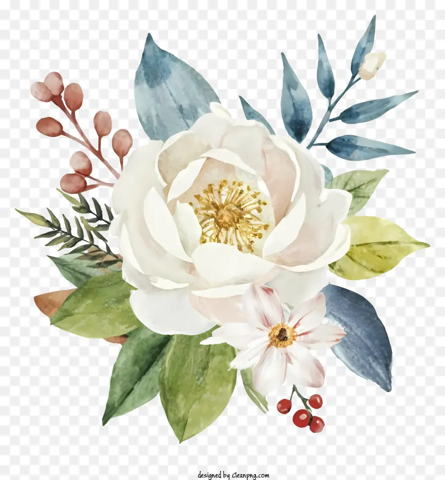 زهرة بيضاء，الرسم بالألوان المائية PNG