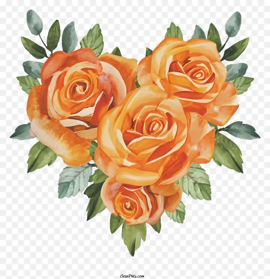 الورود البرتقالية，شكل قلب ، PNG