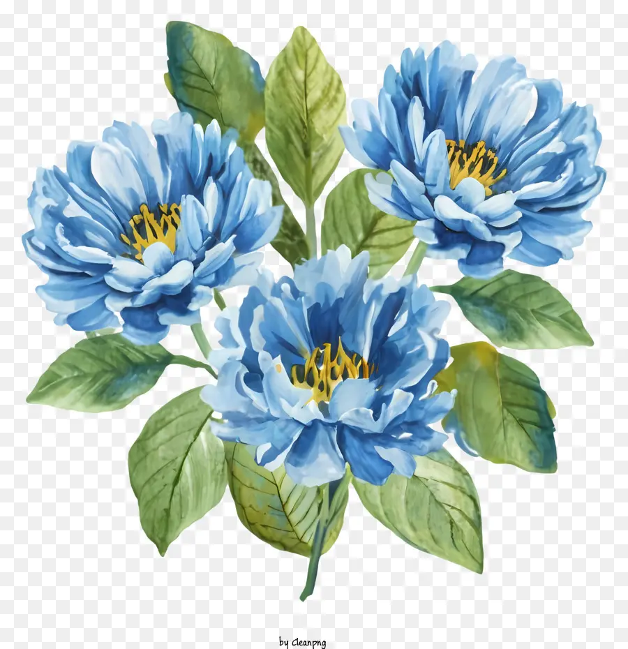 الزهور الزرقاء，الأوراق الخضراء ، PNG